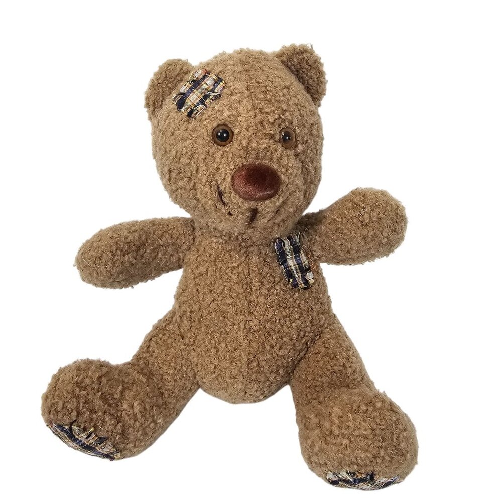Soft Cuddly Teddy Bear‎ Light Brown Plaid Patches Cute Kids Toy Stuffed Animal